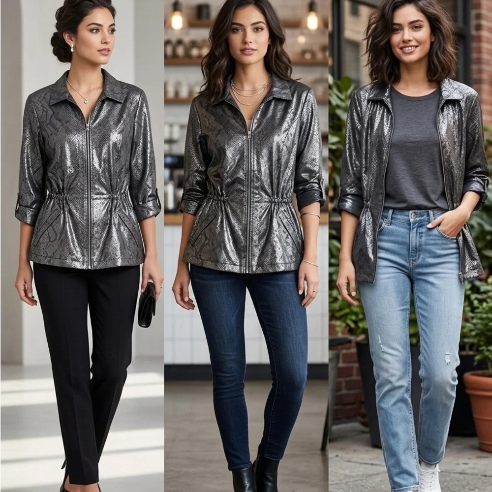 Zenergy by Chico’s metallic snake print jacket. - Picture 9 of 9